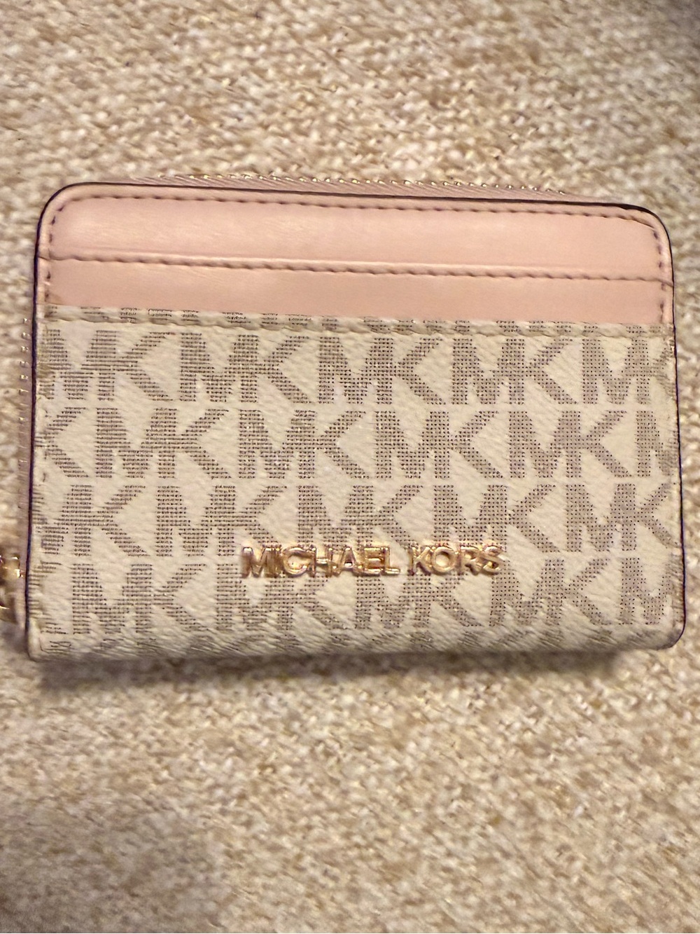 Michael Kors Beige & Pink MK Logo Cardholder Wallet/Coin purse